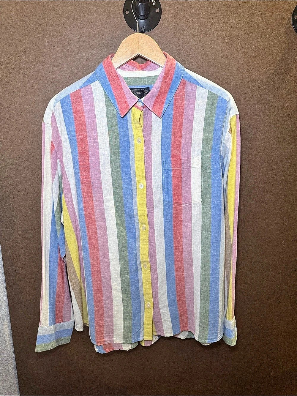 Pendleton Women's Multi Stripe Coastal Linen Shirt Multicolor Large